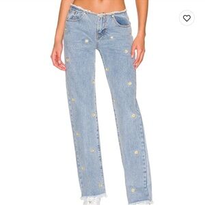 Revolve Women's Light Blue Embroidered Jeans